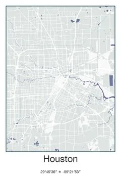 Houston, Texas - vector map of city in Gray, Blue, Green, White colors Stock Illustration