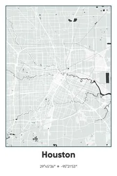 Houston, Texas - vector map of city in Gray, Black, White colors Stock-Illustration