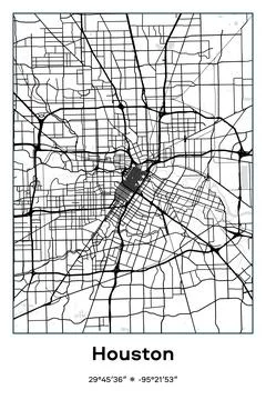 Houston, Texas - vector map of city in Black, white, gray colors Stock Illustration