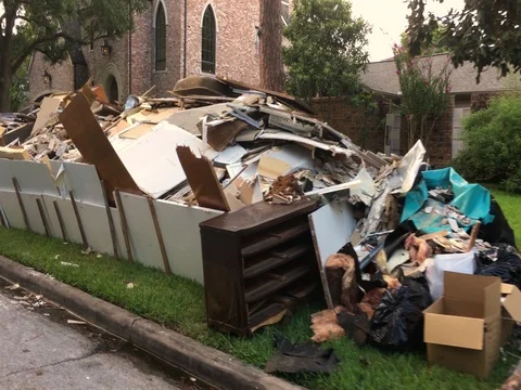 Houston Tx - September 5, 2017 driving through a hurricane damaged neighborhood Stock Footage 79723606