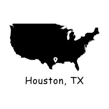 Houston TX on USA Map with Location Pin on Houston Texas Stock Illustration