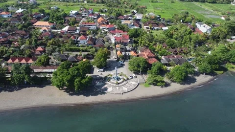 Hover above dolphin statue Stock Footage 329944341