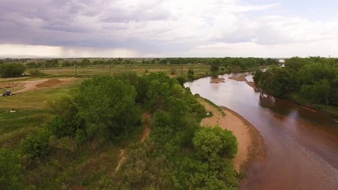 Hover Over River Looking North Color Corrected Stock Footage 98846200