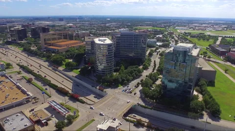 Hover In Place With Office Buildings And Highway Stock Footage 65799452