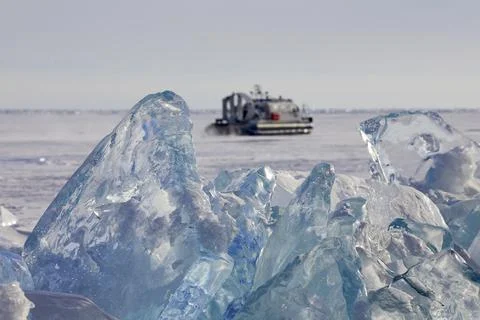Hovercraft among the ice Stock Photos
