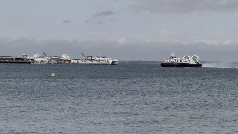 Hovercraft arriving at Ryde Isle of Wight Stock Footage 220461327