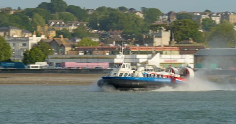 Hovercraft boat depart from the beach Stock Footage 65441298