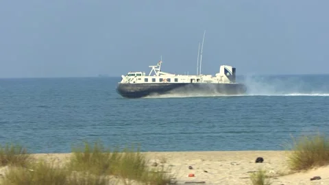 Hovercraft cruising fast in the sea Stock Footage 172291604
