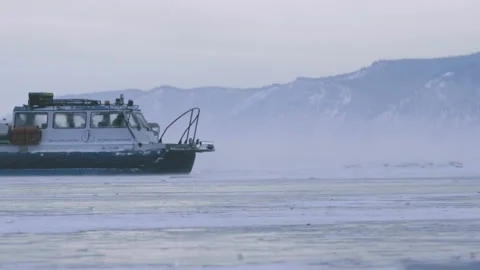 Hovercraft on the ice of Lake Baikal 1 Stock Footage 150633686