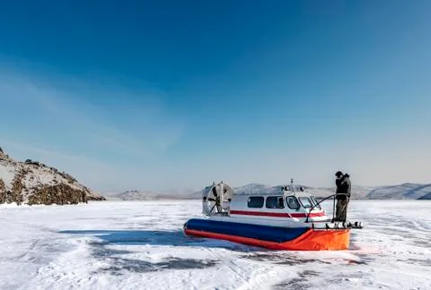 Hovercraft on the lake in winter Stock Photos