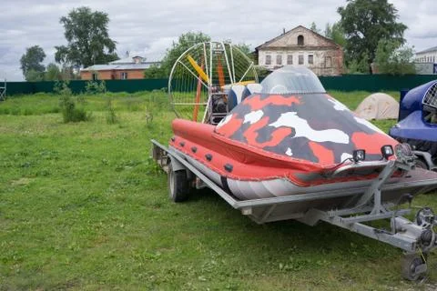 The hovercraft is in the machine trailer Stock Photos