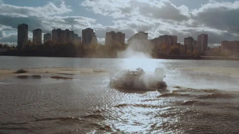 Hovercraft in motion, hovercraft, hovercraft moving on water Vídeos de archivo 347233175