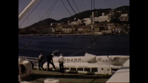 Hovercraft put on boat 1967 Stock Footage 252749496