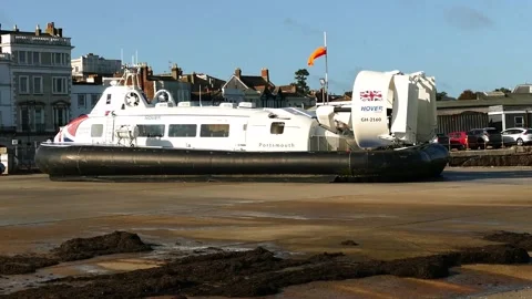 Hovercraft at Ryde isle of Wight England. On the slipway Stock Footage 131219427