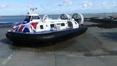 Hovercraft at Ryde isle of Wight England. On the slipway Stock Footage 131219869