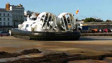 Hovercraft at Ryde isle of Wight England. On the slipway Stock Footage 131231468