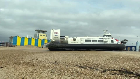 Hovercraft takes off from beach Stock Footage 196933700