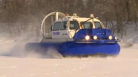 The hovercraft turns around and stops Stock Footage 86078171