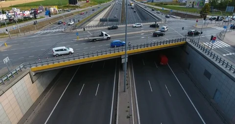 Hovering Above Highway Overpass Stock Footage 92378965