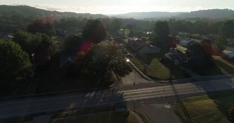 Hovering Above Pennsylvania Street Intersection  	 Stock Footage 79772976