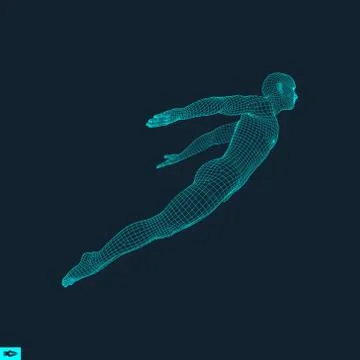 Hovering in Air. Man Floating in the Air. 3D Model of Man. 库存插图
