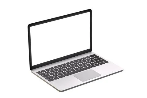 Hovering aluminium laptop with blank screen and new design, isolated backgrou Stock Illustration