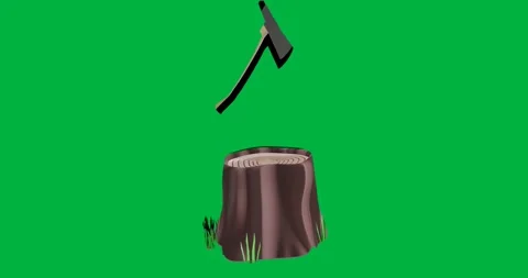 Hovering axe sinking into stump with grass on transparent backdrop, retracting 動画素材 317284402