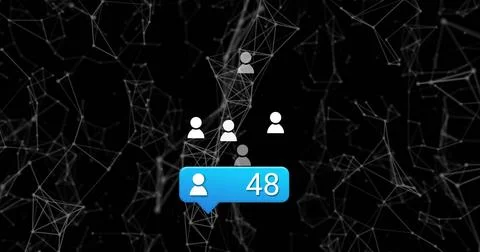 Hovering blue notification bubble showing user count in digital network field, Stock Photos