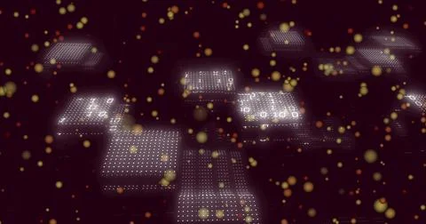Hovering central cluster featuring lit dot panels with numeric digits in virtual Stock Illustration
