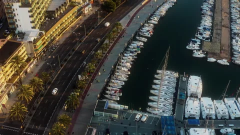 Hovering Drone Frames Palma Marina and Boulevard Stock Footage 345167936