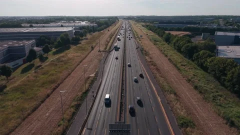 Hovering Drone View of Ile de France Motorway Stock Footage 343092876