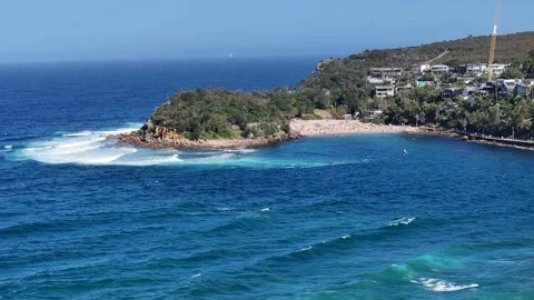 Hovering in front of famous Shelly Beach (Manly) at Pacific Ocean coastline Stock Footage 328281645