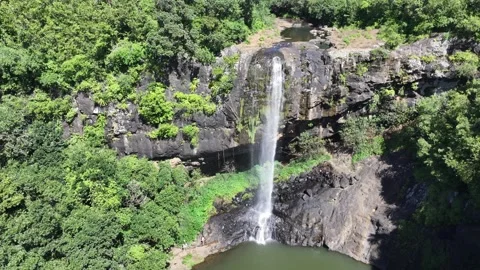 Hovering in front to the highest of the Seven Cascades waterfalls aka Tamarind  Stock Footage 275145396