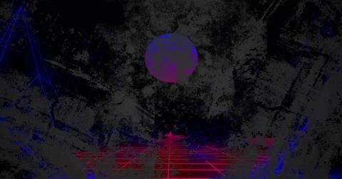 Hovering glowing magenta orb emitting light above red pink neon grid floor, 스톡 일러스트