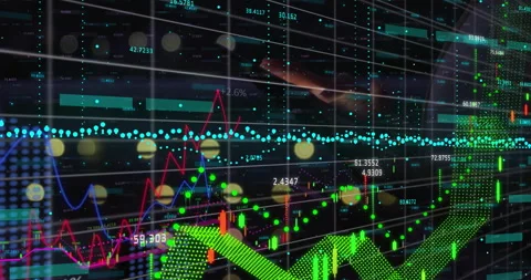 Hovering hands guiding grid, spawning data elements, transforming ribbon into Stock Footage 310283374