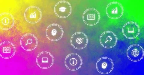 Hovering icon cluster floating over digital art background, with information and 스톡 일러스트