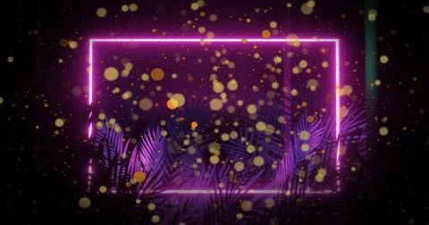 Hovering neon rectangular frame casting magenta glow across studio stage, with 库存插图