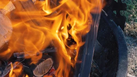 Hovering over Barbecue Campfire, Closeup Stock Footage 149891806