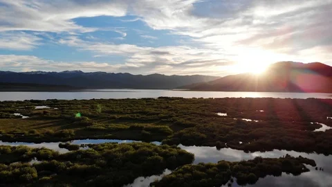 Hovering Over Creek at Sunset 库存影片 105445863
