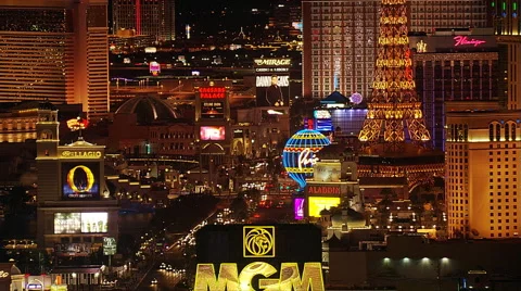 Hovering over Las Vegas Boulevard at MGM Grand. Shot in 2005. Stock Footage 59526476