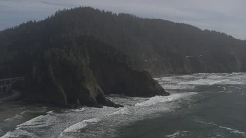 Hovering Over Oregon's Misty Pacific Coastline Stock Footage 254724803