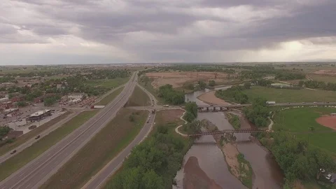 Hovering Over River at Bridge Facing South Stock Footage 98847062