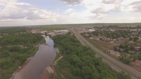 Hovering Over River &amp; Road Stock Footage 98846786