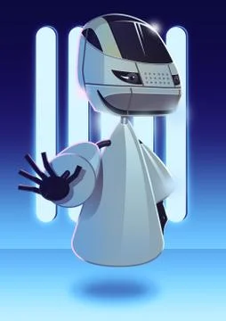 Hovering robot inside spaceship Stock Illustration