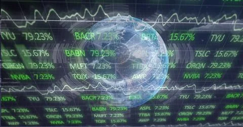 Hovering semi-transparent Earth globe on grid interface, with scrolling stock Stock Illustration