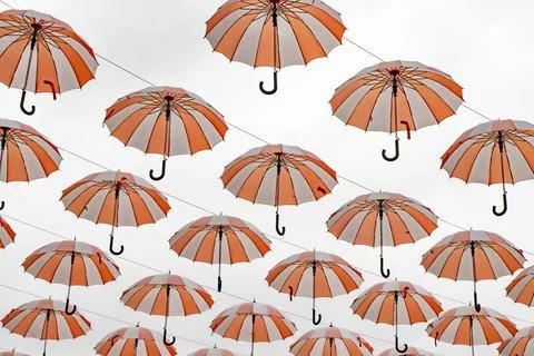 Hovering umbrellas over a center in Beldibi, Kemer in Turkey Stock Photos