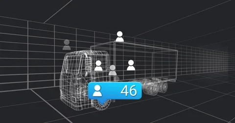 Hovering user icon starting count updating with avatars filling wireframe truck Stock Footage 312845010