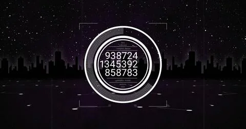 Hovering white HUD projecting numeric readouts over reflective plane under Ilustração Stock