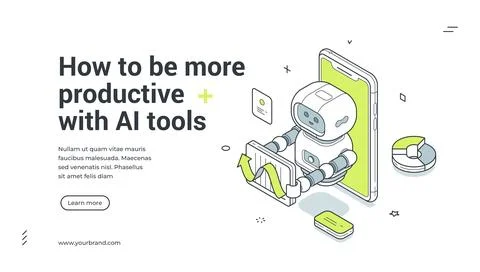 How To Be More Productive With AI Tools Isometric Banner Vector Illustration Illustrazione stock