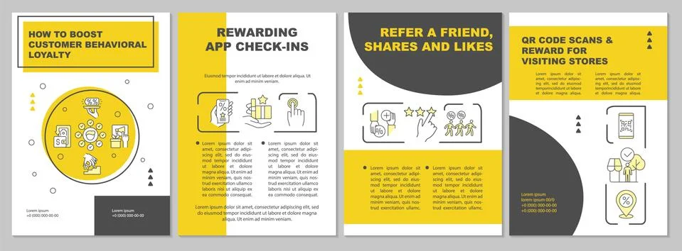 How to boost customer behavioral loyalty yellow brochure template Stock Illustration
